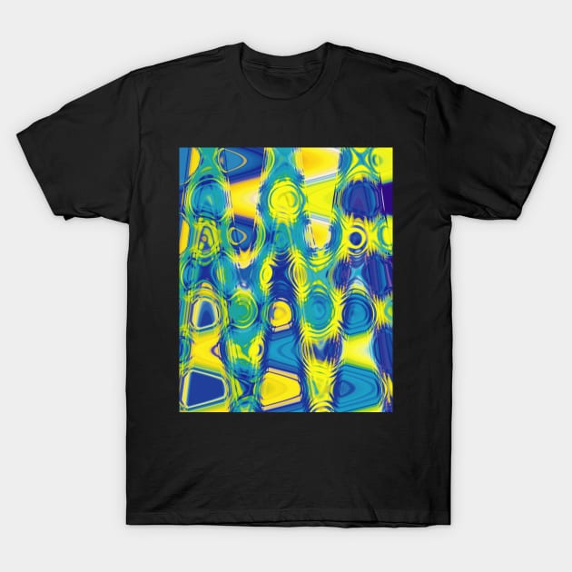 Yellow And Blue Abstract Art T-Shirt by Designoholic